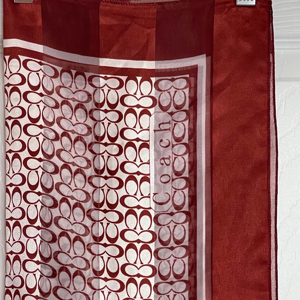 Coach Logo Red Square Scarf Soft Satin 38" X 38"_9